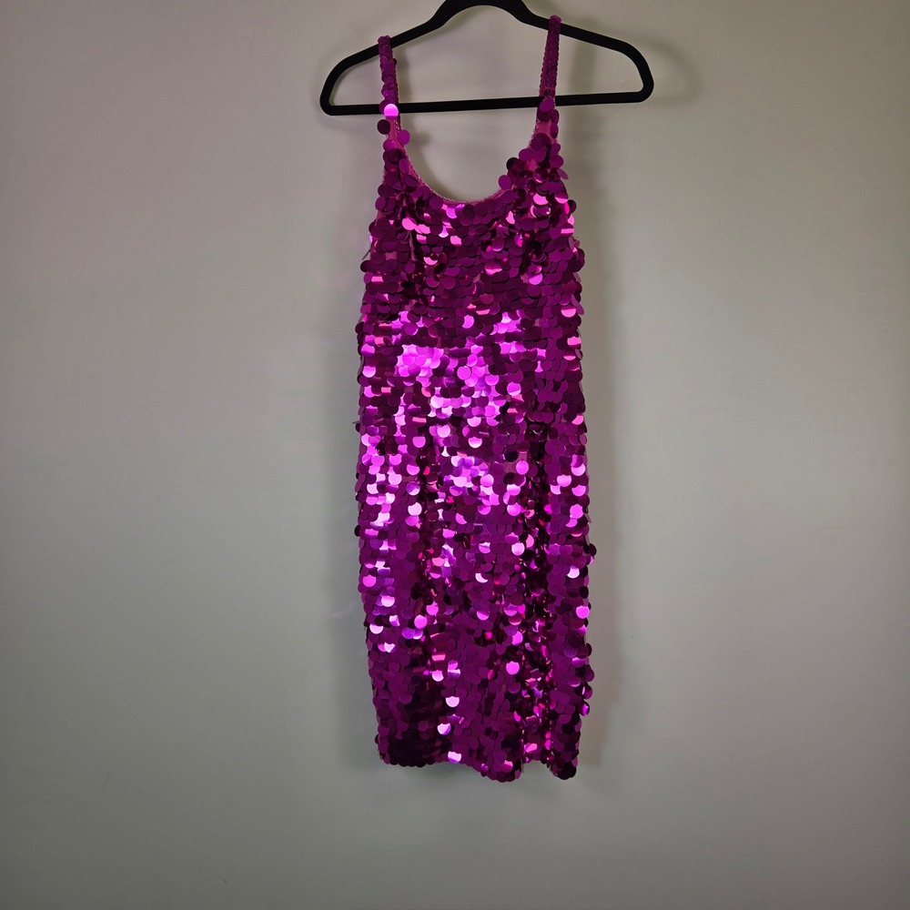 Lillie Rubin Vintage Magenta Oversized Sequin Mini Dress Low Back Pink Size 10